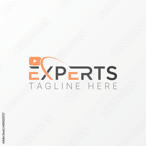 letter or word EXPERTS sans sarif font with cutting and youtube icon idea graphic logo design abstract concept vector stock. Can be used as a corporate identity related to video content or wordmark photo