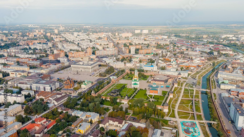 Tula, Russia. Tula Kremlin, Kazanskaya embankment. General panorama of the city from the air, Aerial View © nikitamaykov
