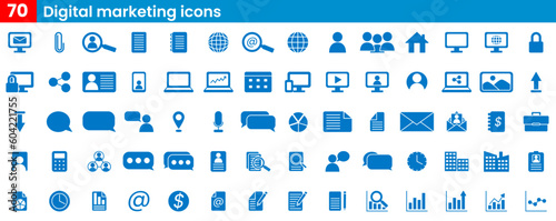 digital marketing icons, social media and web icon set