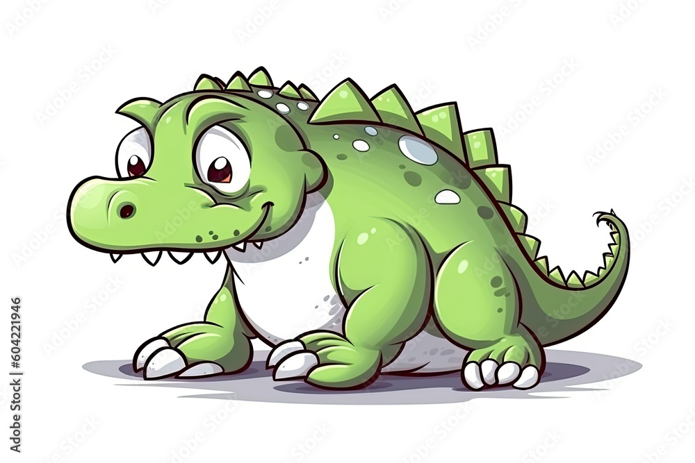 cartoon green dinosaur sitting down Generative AI cartoon green dinosaur sitting down Generative AI
