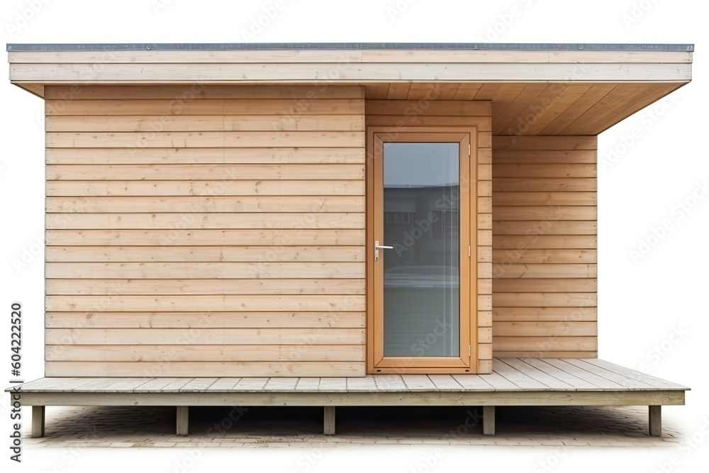 Fototapeta premium wooden platform with a small building and door Generative AI