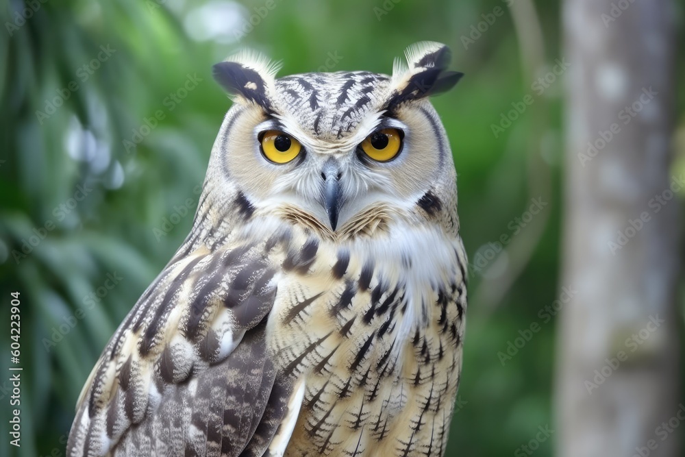 Obraz premium close up of an owl with striking yellow eyes Generative AI
