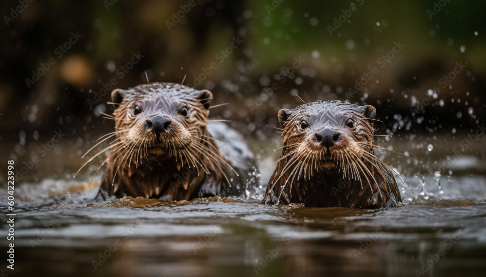 Endangered seal and sea lion playfully looking for fish underwater generated by AI Endangered seal and sea lion playfully looking for fish underwater generated by AI