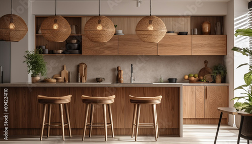 A modern kitchen with rustic decor and luxury kitchenware collection generated by AI