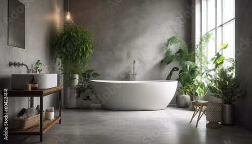 Modern domestic bathroom design elegant, clean, and comfortable with nature generated by AI
