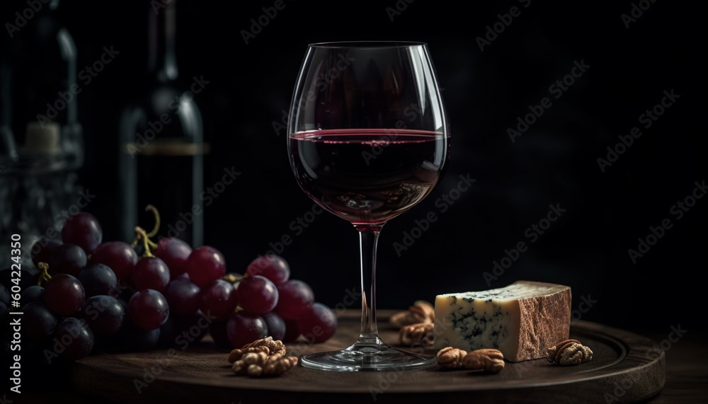 A rustic meal of French delicacies, wine, and fresh fruit generated by AI A rustic meal of French delicacies, wine, and fresh fruit generated by AI