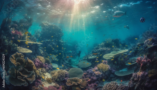 Diving into the natural beauty of the underwater world generated by AI © Stockgiu
