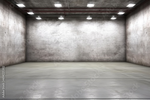 an empty industrial room with exposed brick walls and hanging lights Generative AI