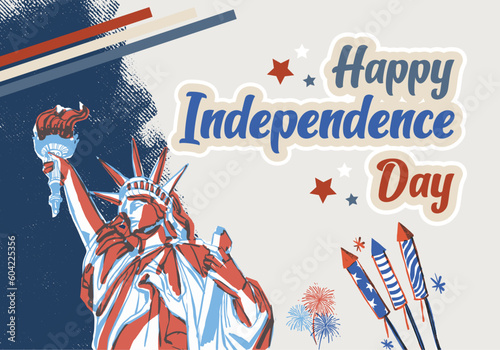 4th July Happy Independence Day USA Holiday Cartoon Illustration with Flag, Balloon, or Festive Fireworks for Poster or Background Template Pro Vector
