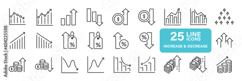 Inrease and decrease thin line icons. Editable stroke. For website marketing design, logo, app, template, ui, etc. Vector illustration.
