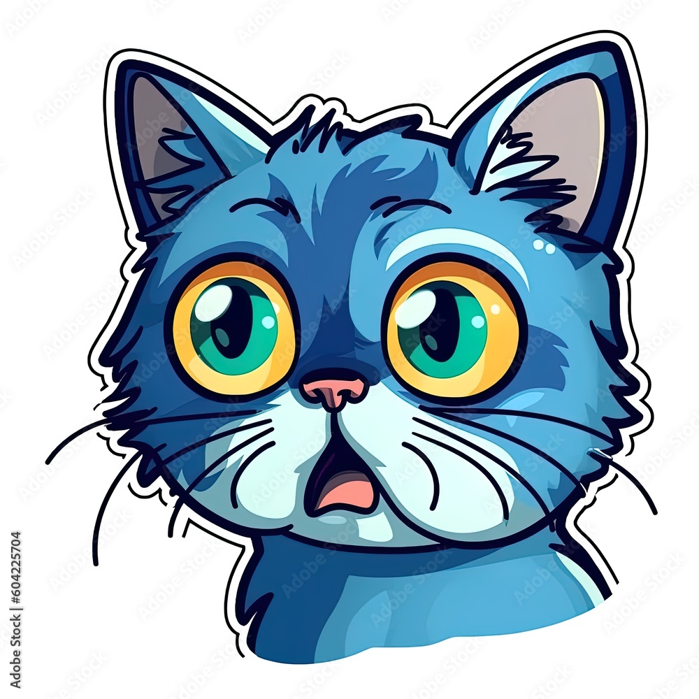 Cartoon sticker with a kitten. sticker for printing. Generative AI