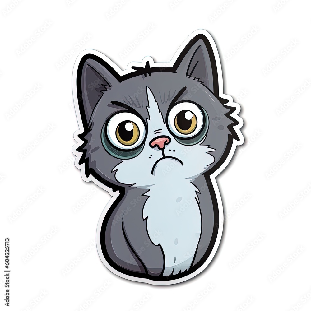 Cartoon sticker with a kitten. sticker for printing. Generative AI