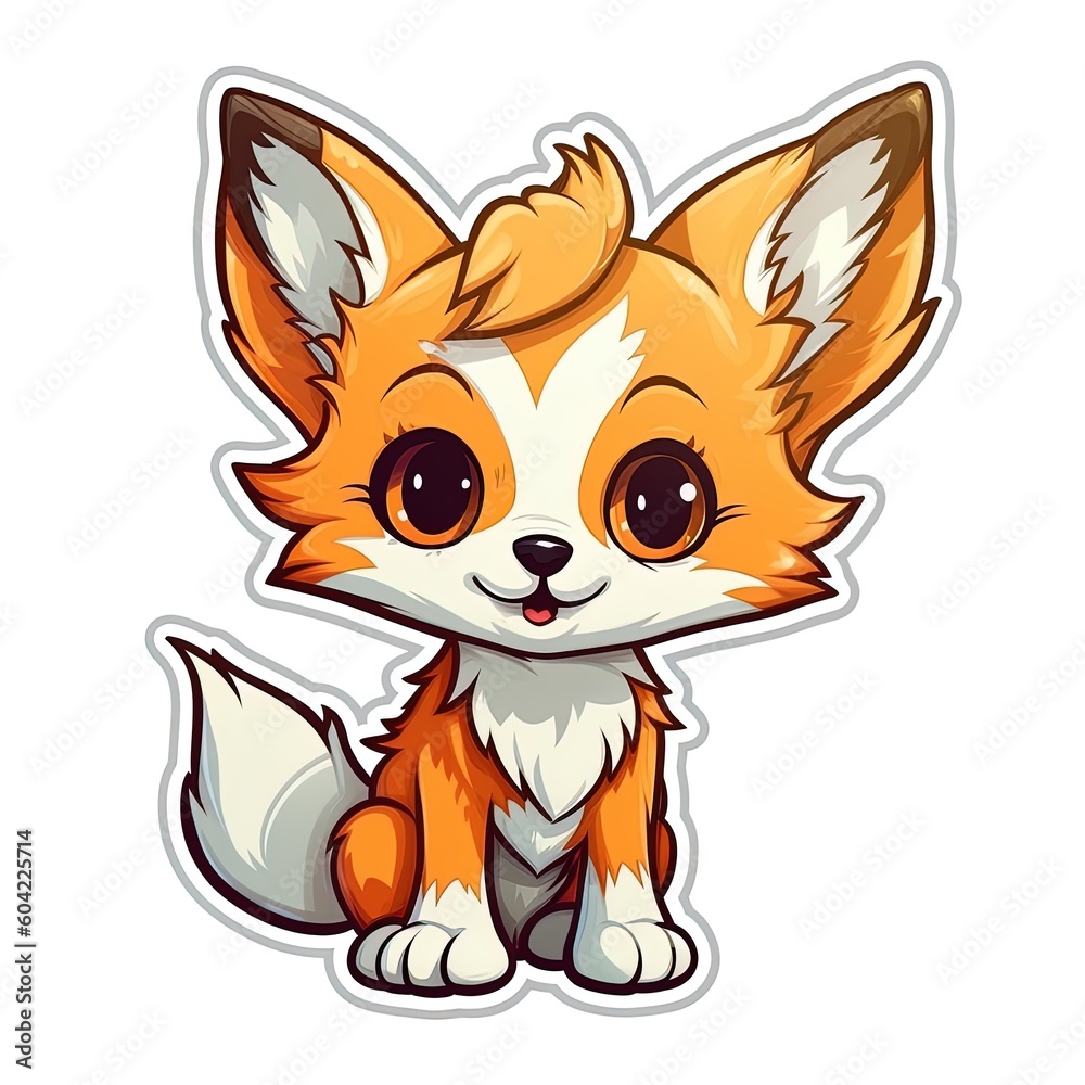 Cartoon sticker with a fox cub. sticker for printing. Generative AI Cartoon sticker with a fox cub. sticker for printing. Generative AI
