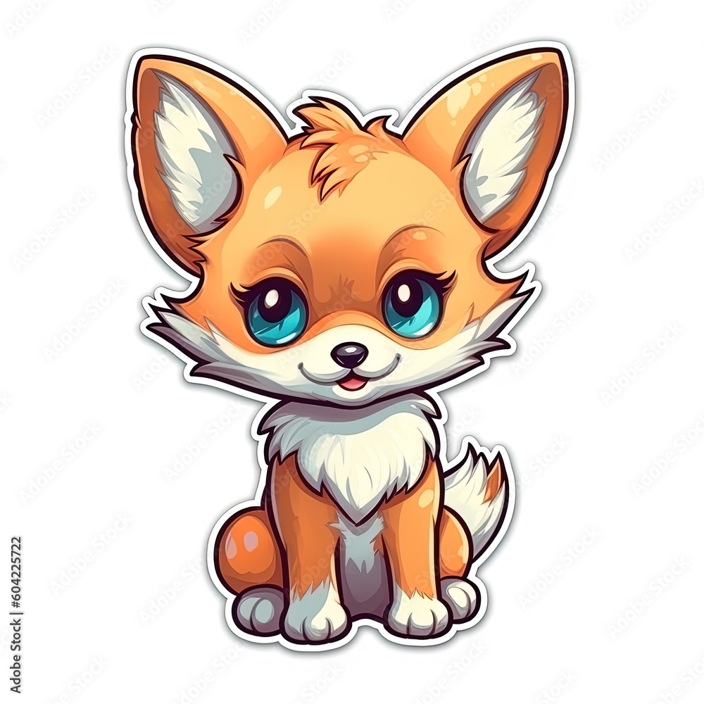 Fototapeta premium Cartoon sticker with a fox cub. sticker for printing. Generative AI