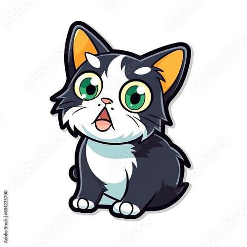 Cartoon sticker with a kitten. sticker for printing. Generative AI © Irina