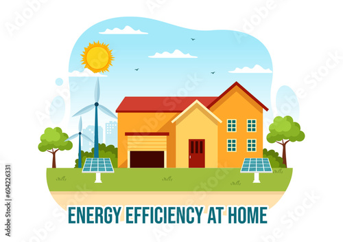 Fototapeta Naklejka Na Ścianę i Meble -  Energy Efficient at Home Vector Illustration of Smart House Technology System with Centralized Control in Flat Cartoon Hand Drawn Templates