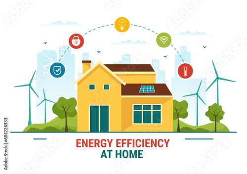 Energy Efficient at Home Vector Illustration of Smart House Technology System with Centralized Control in Flat Cartoon Hand Drawn Templates