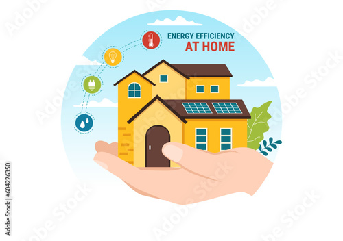 Energy Efficient at Home Vector Illustration of Smart House Technology System with Centralized Control in Flat Cartoon Hand Drawn Templates