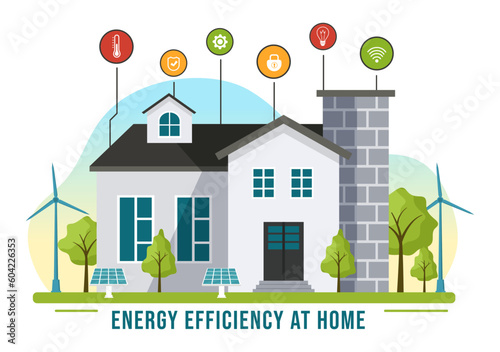 Energy Efficient at Home Vector Illustration of Smart House Technology System with Centralized Control in Flat Cartoon Hand Drawn Templates