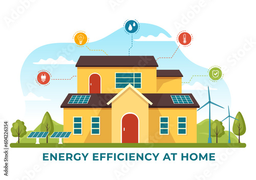 Energy Efficient at Home Vector Illustration of Smart House Technology System with Centralized Control in Flat Cartoon Hand Drawn Templates