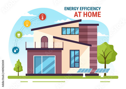 Energy Efficient at Home Vector Illustration of Smart House Technology System with Centralized Control in Flat Cartoon Hand Drawn Templates
