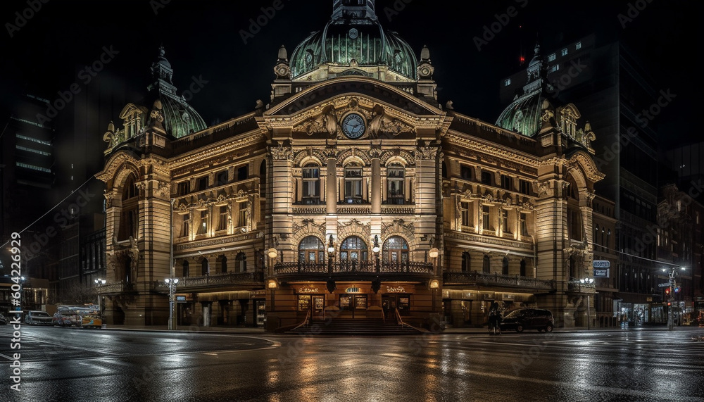 Naklejka premium The majestic town hall illuminated the famous casino at dusk generated by AI