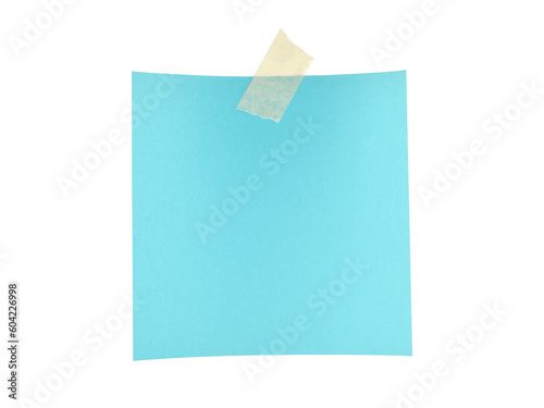 pastel blue square note paper with adhesive tape isolated on transparent