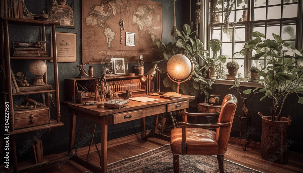 Old fashioned elegance meets modern design in comfortable home office still life generated by AI Old fashioned elegance meets modern design in comfortable home office still life generated by AI