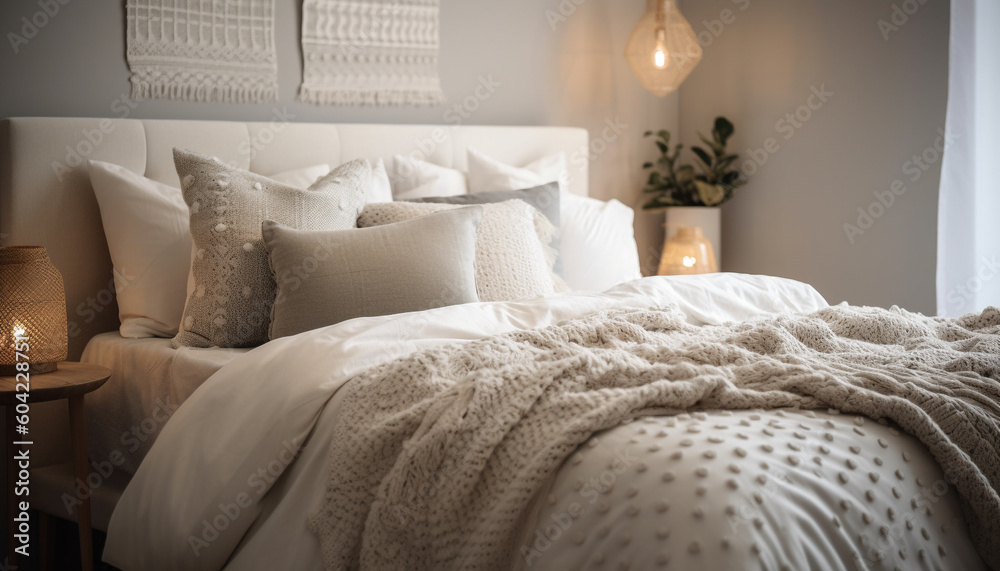 Modern luxury bedroom with comfortable bedding and elegant decor generated by AI Modern luxury bedroom with comfortable bedding and elegant decor generated by AI
