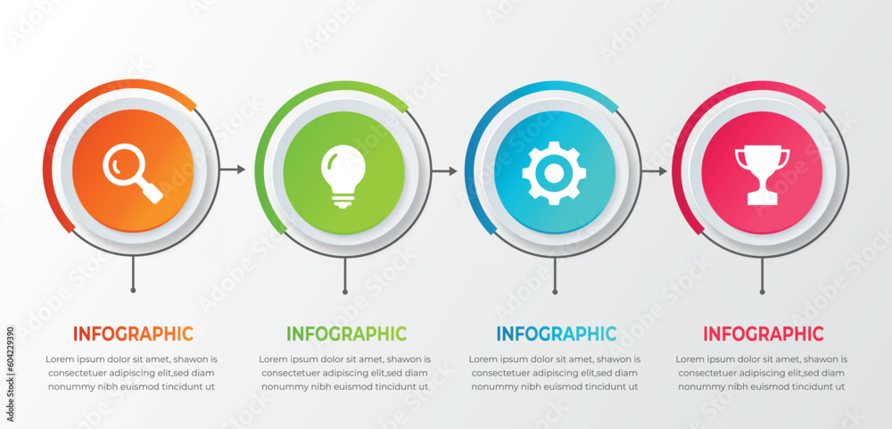 Infographic design template. Timeline concept with 4 stepswith vector marketing icons. Can be used for process  diagram,workflow layout, info graph, annual report, flow chart.