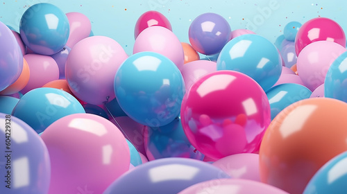 Beautiful panoramic background with pink and blue balloons. G