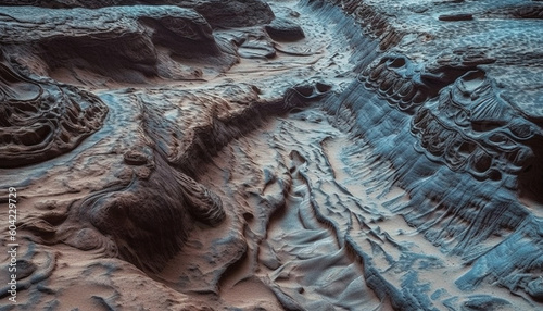 Majestic sandstone cliff eroded by flowing water, a natural landmark generated by AI