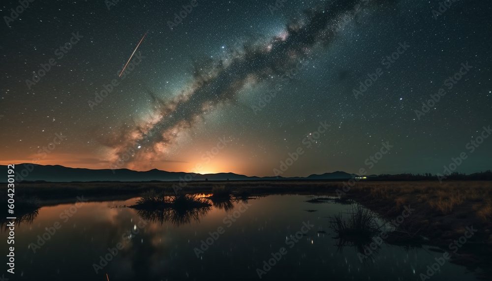The Milky Way galaxy illuminates the tranquil night sky generated by AI