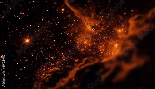 Glowing star field explodes with fiery nebula in abstract motion generated by AI
