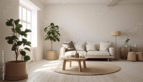 Modern luxury living room with comfortable sofa  elegant decor  and electric lamp generated by AI