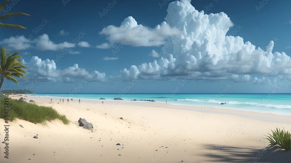 a beautiful beach landscape on the realistic style design the beach environment cloudscape backdrop created by generative AI