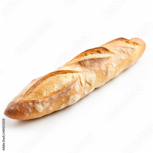 バゲット（フランスパン）　白背景　AI生成画像　ジェネレーティブAI