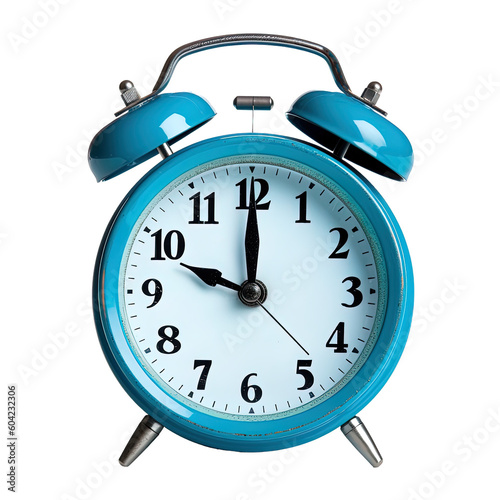 Blue alarm clock on a transparent background. Created with Generative AI Technology