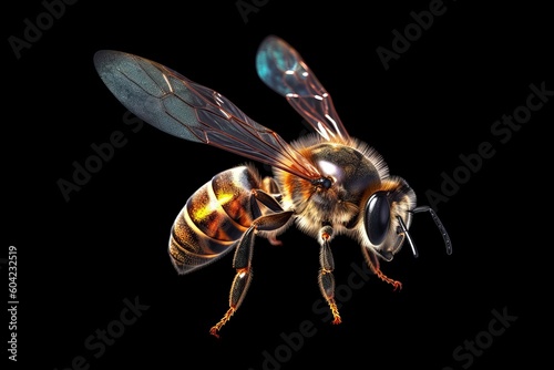 Honey bee isolated in black background. Generative AI