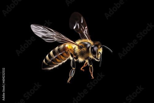 Honey bee isolated in black background. Generative AI © Kishore Newton