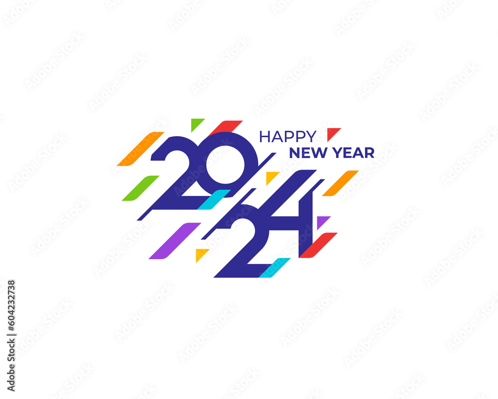 Happy New Year 2024 Greeting banner logo illustration. Modern Colorful 2024 new year vector