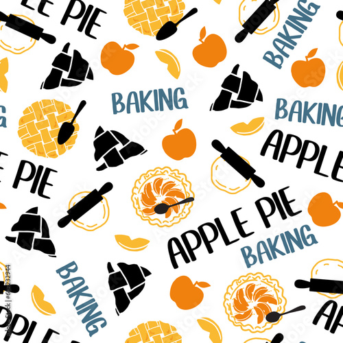 Baking Apple Pie Dessert Time Retro Vector Graphic Seamless Pattern