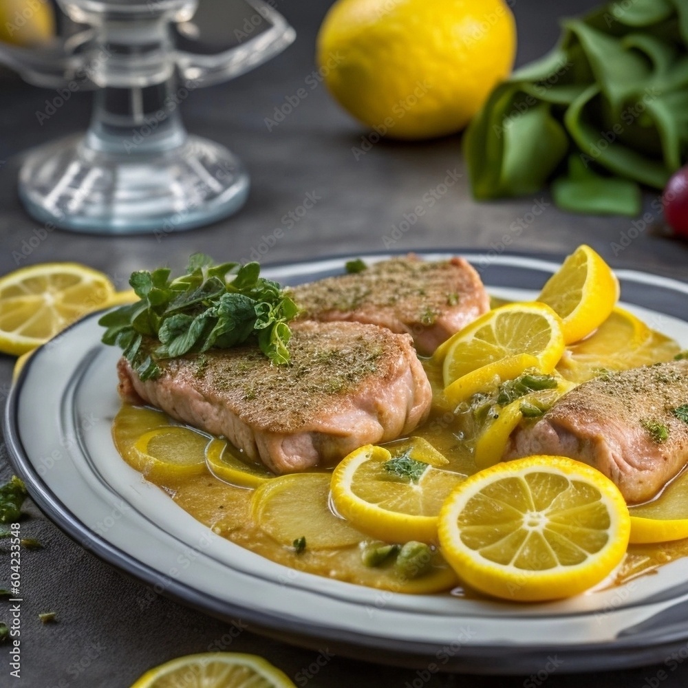 Lemon-infused Elegance Authentic Italian Veal Piccata al Limone for Gourmet Palates Made with Generative AI Technology
