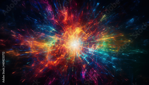 Futuristic galaxy explodes in vibrant colors  illuminating dark space generated by AI