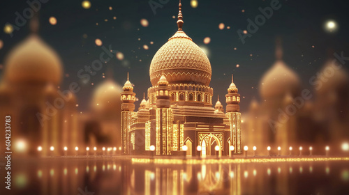 Golden mosque with blurred background, Generative AI Technology 