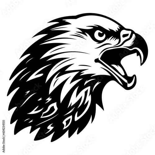 ferocious eagle, Angry eagle Face Side, eagle mascot logo, eagle Black and White Animal Symbol Design.