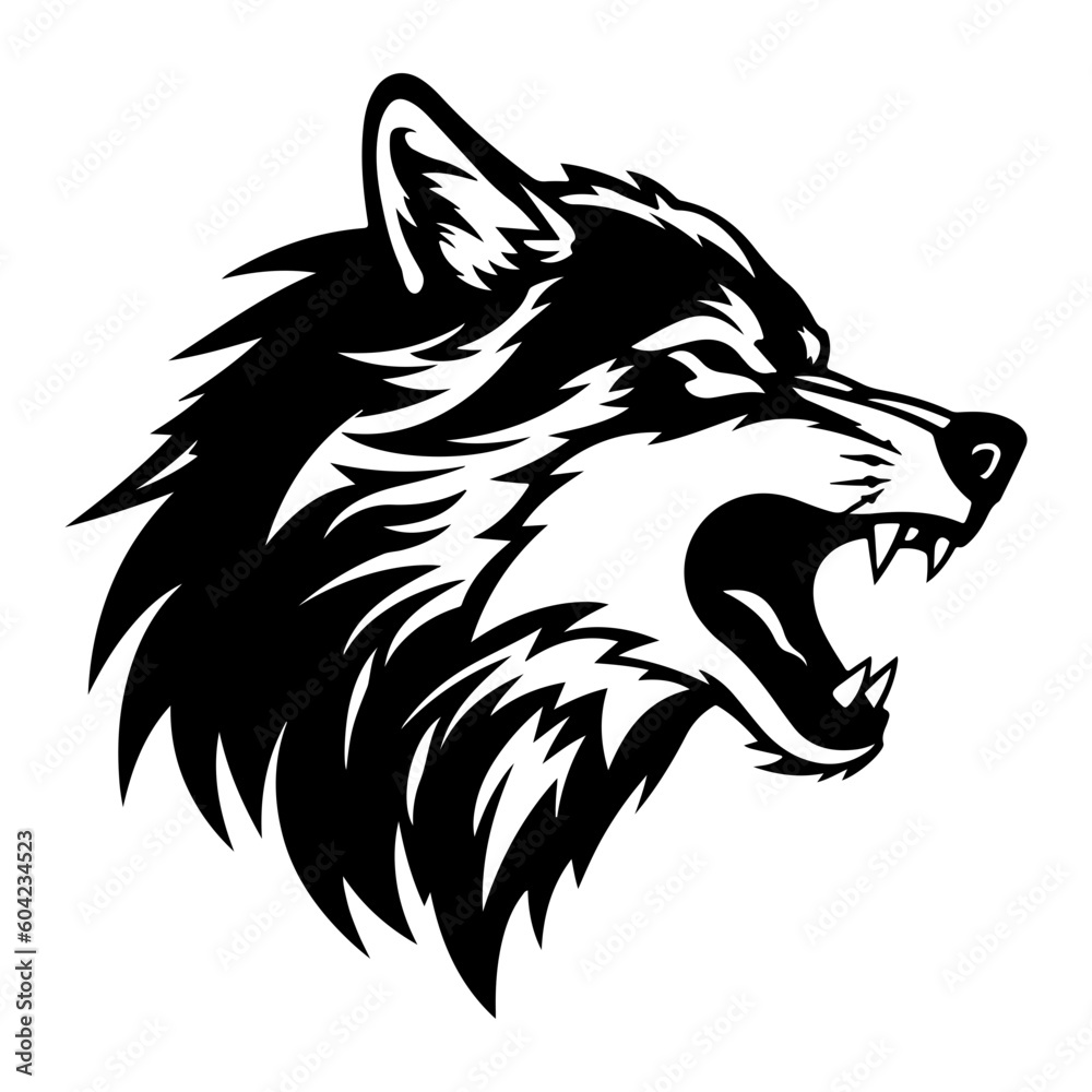 Angry Wolf Face Side, wolf mascot logo, Wolves Black and White Animal Symbol Design. Angry Wolf Face Side, wolf mascot logo, Wolves Black and White Animal Symbol Design.
