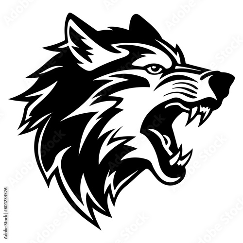 Angry Wolf Face Side  wolf mascot logo  Wolves Black and White Animal Symbol Design.