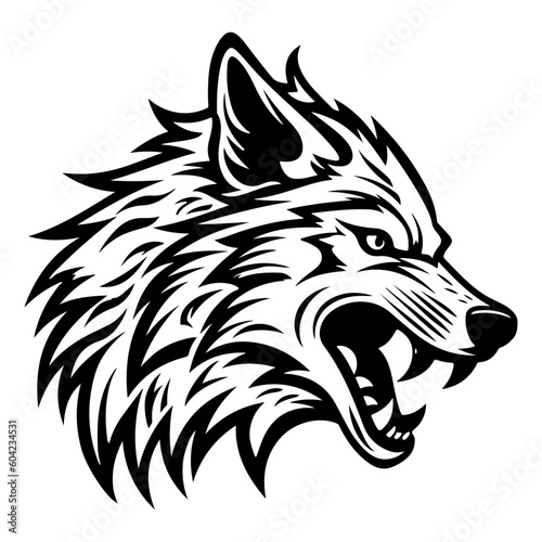 Angry Wolf Face Side, wolf mascot logo, Wolves Black and White Animal Symbol Design.