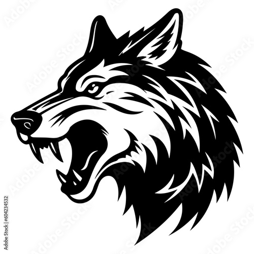 Angry Wolf Face Side, wolf mascot logo, Wolves Black and White Animal Symbol Design.